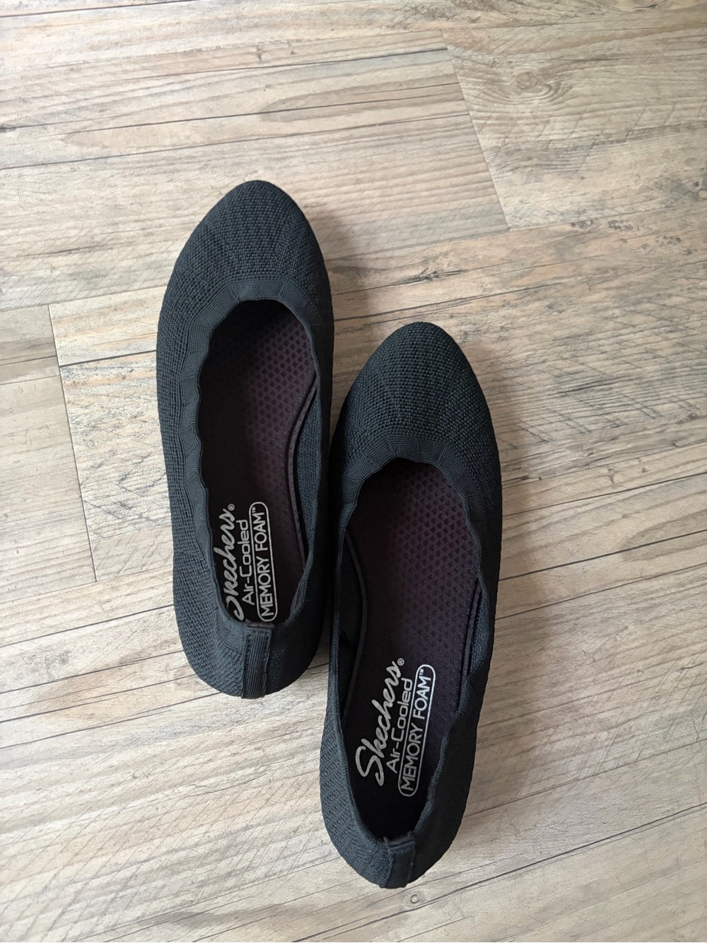 Skechers Black Knit Slip-On Flats with Memory Foam Insole